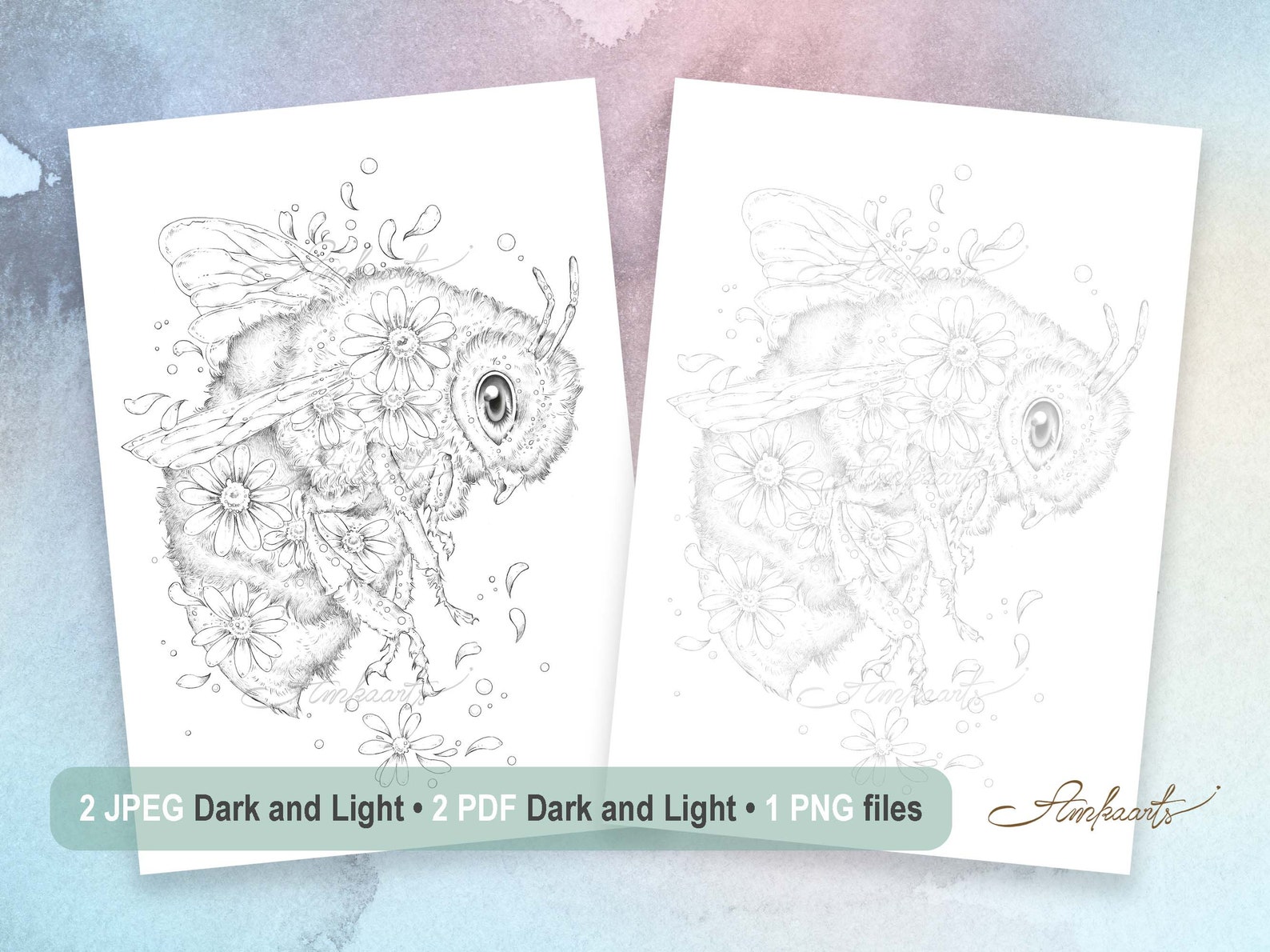 Bee Flower Coloring Page Digital Download, Gift for Bee Lovers