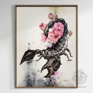 Zodiac Sign Scorpio Geranium Wall Decor, Instant Download, Watercolor Wall Art Printable, Gift for Scorpio Person, Scorpio Zodiac Art Decor