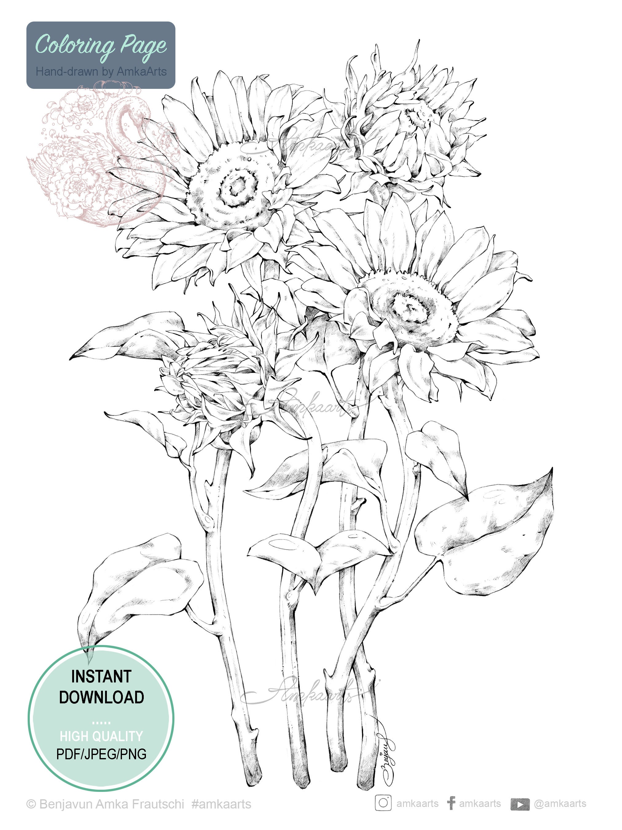 Set of 3 Floral Coloring Pages, Adult Teens Coloring Pages Activities ...