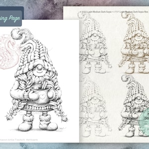 Gnome Girl And Her Chocolate Drink coloring page for adults and kids printable, Coloring page digital download, Christmas Activity, PDF PEG
