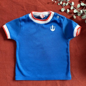 80s Vintage | Baby Toddler Red White and Blue Ringer Short Sleeve Shirt Made in USA 9-12M | Kids Vintage Clothes