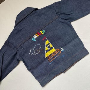 Vintage 70s Denim Jacket: Toddler Size 4, Embroidered Sailboat
