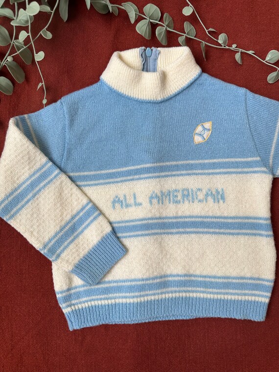 60s Vintage | Baby Blue Knit Football All America… - image 5