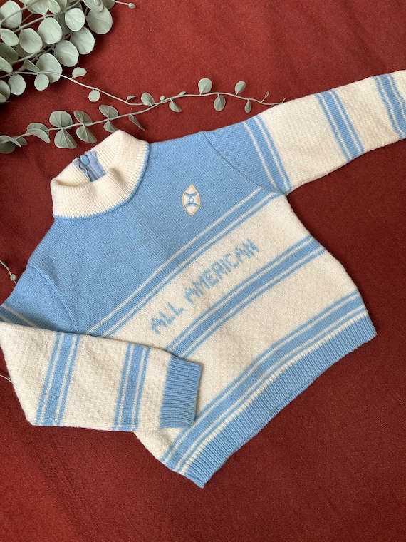 60s Vintage | Baby Blue Knit Football All America… - image 1