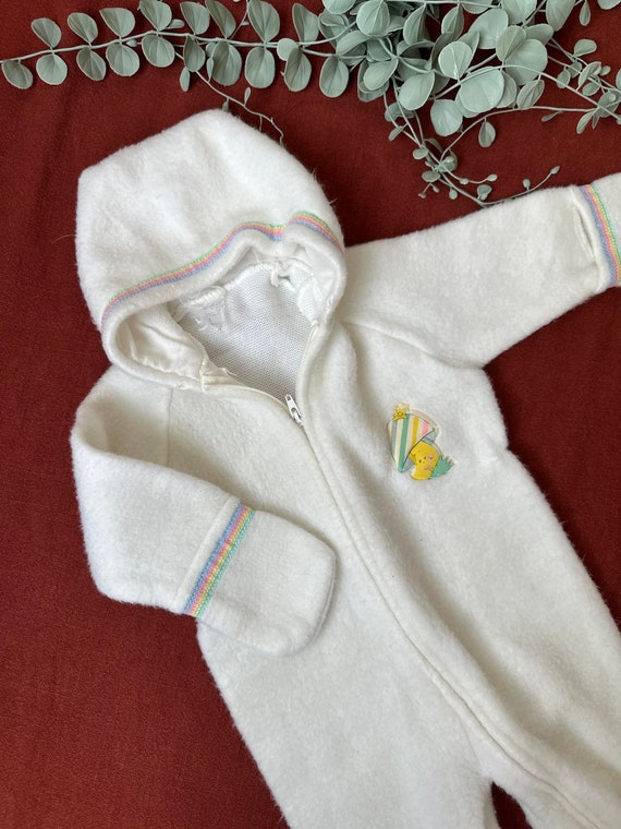 70s Vintage | White Fleece Rainbow Mushroom Hoode… - image 2