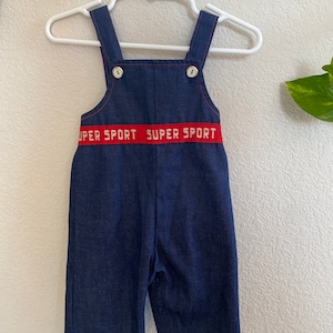 70s Vintage | Baby Health-Tex Dark Denim Super Sport Overalls Size 3-6 Month | Vintage Kids Clothing Baby Gift