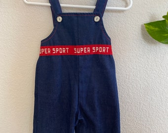 70er Vintage Gesund-Tex Baby Jeans Latzhose: Super Sport, 3-6 Monate