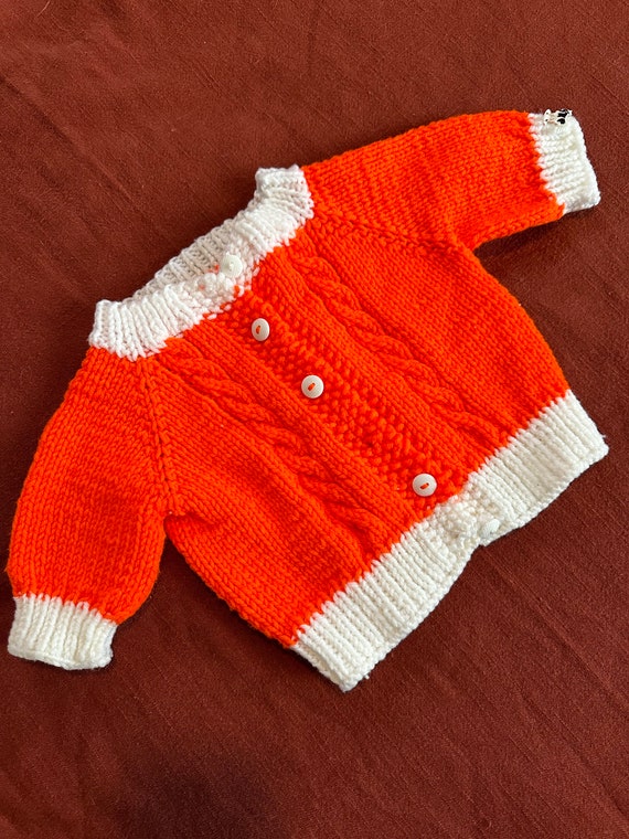 Vintage Cable-knit Baby Cardigan Sweater Orange an