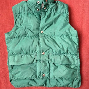 60s Vintage Kids Goose Down Puffer Vest - Green North Woods Size 6-8