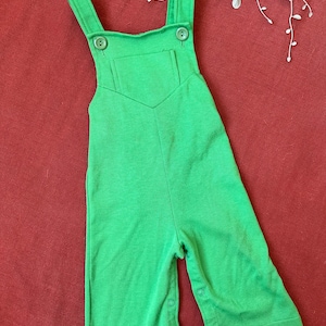 70s Vintage | Carters Baby Kelly Green Wide Leg Retro Overalls 6-9M Made in USA | Baby Toddler Kids Vintage Clothing