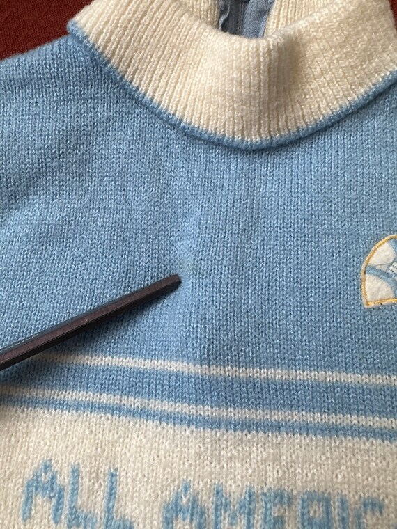 60s Vintage | Baby Blue Knit Football All America… - image 6