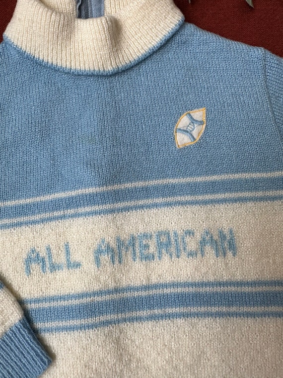 60s Vintage | Baby Blue Knit Football All America… - image 2