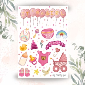 Stickers babyplakboek (meisje) - babyboeklabels, pasgeboren stickers, stickervel voor planner, pasgeboren boek, scrapbooking