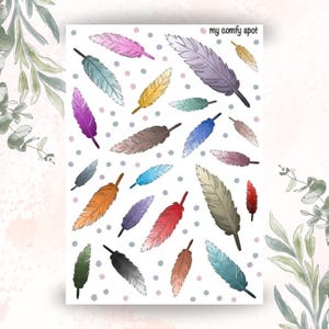 Naklejki z piórami - Kolorowe naklejki z piórami do Bullet journal, scrapbookingu, planera, dziennika czytelniczego