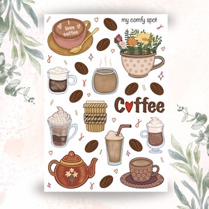 Pacchetto di adesivi per il caffè, foglio di adesivi per l'ora del caffè per Bujo, planner, scrapbooking e journaling - Elementi essenziali per gli amanti dei libri di lettura