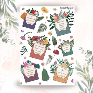 Motivierende Zitate Blumenumschläge Aufkleberbogen - feministische Blumen, Blumen und Buchstaben, inspirierende Aufkleber