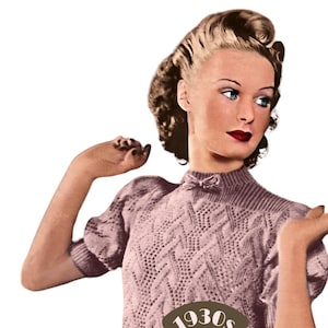 1930s Mauve Lace Stitch Jumper Knitting Pattern