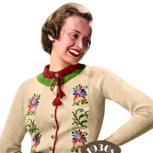 Patrón de tejido de cárdigan tirolés Edelweiss de la década de 1930