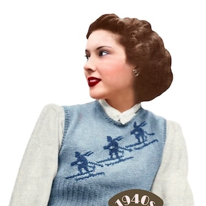 1940s Flight Of Skiers Pullover Knitting Pattern