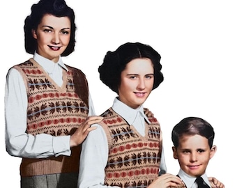 1940s Family Fair Isle Pullovers Knitting Pattern
