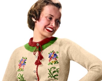 1930s Edelweiss Tyrolean Cardigan Knitting Pattern