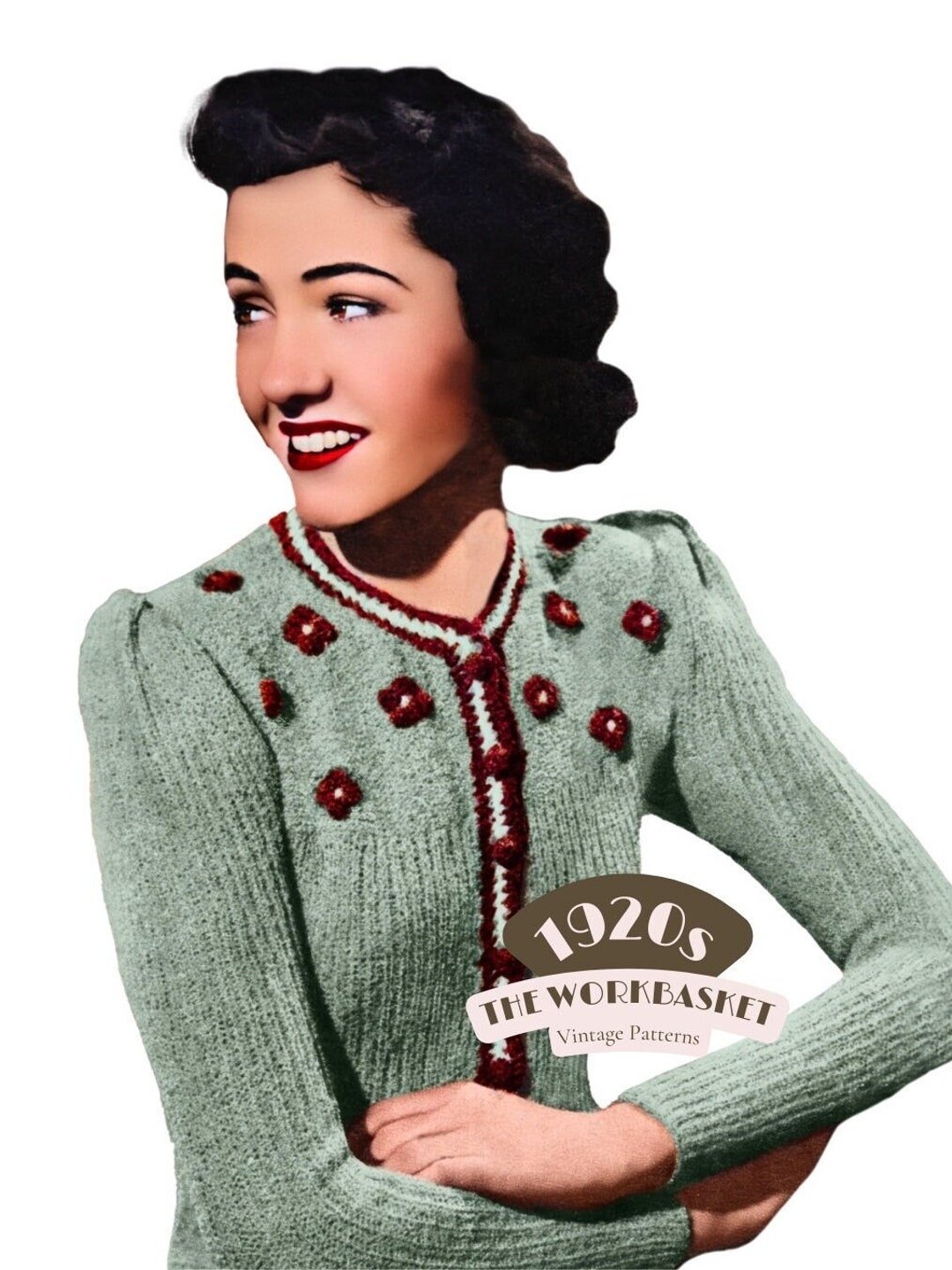 トップス vintage asymmetry border design knit Vintage 1940's Short Sleeve Sweater Top Knitting Pattern