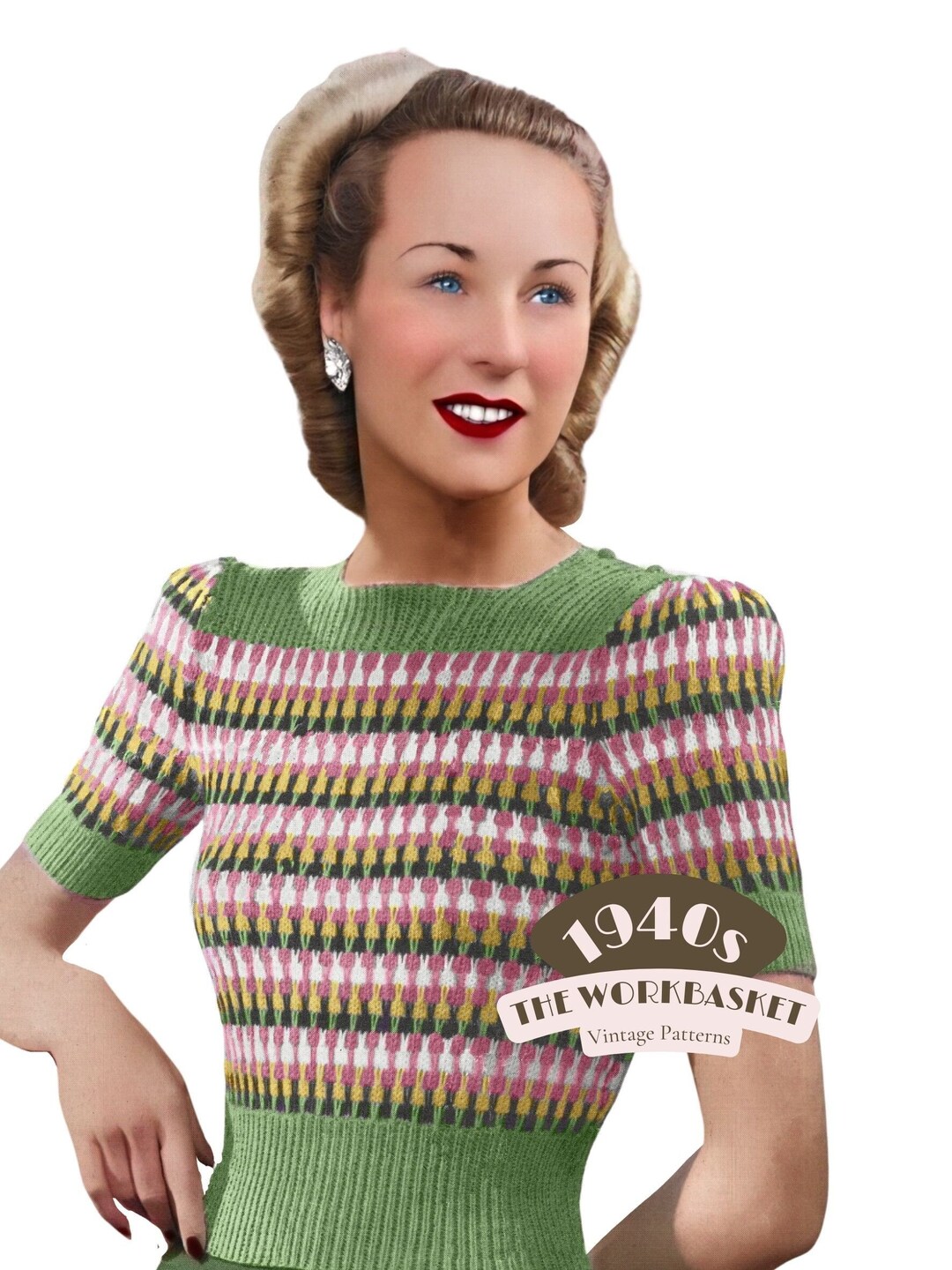 1940s Striped Jumper Knitting Pattern PDF – Short or Long