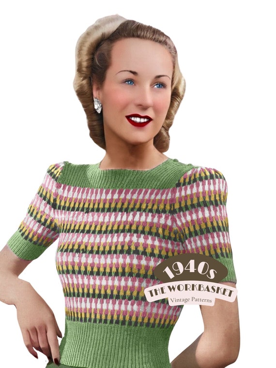 1940s Rainbow Jumper Knitting Pattern Canada