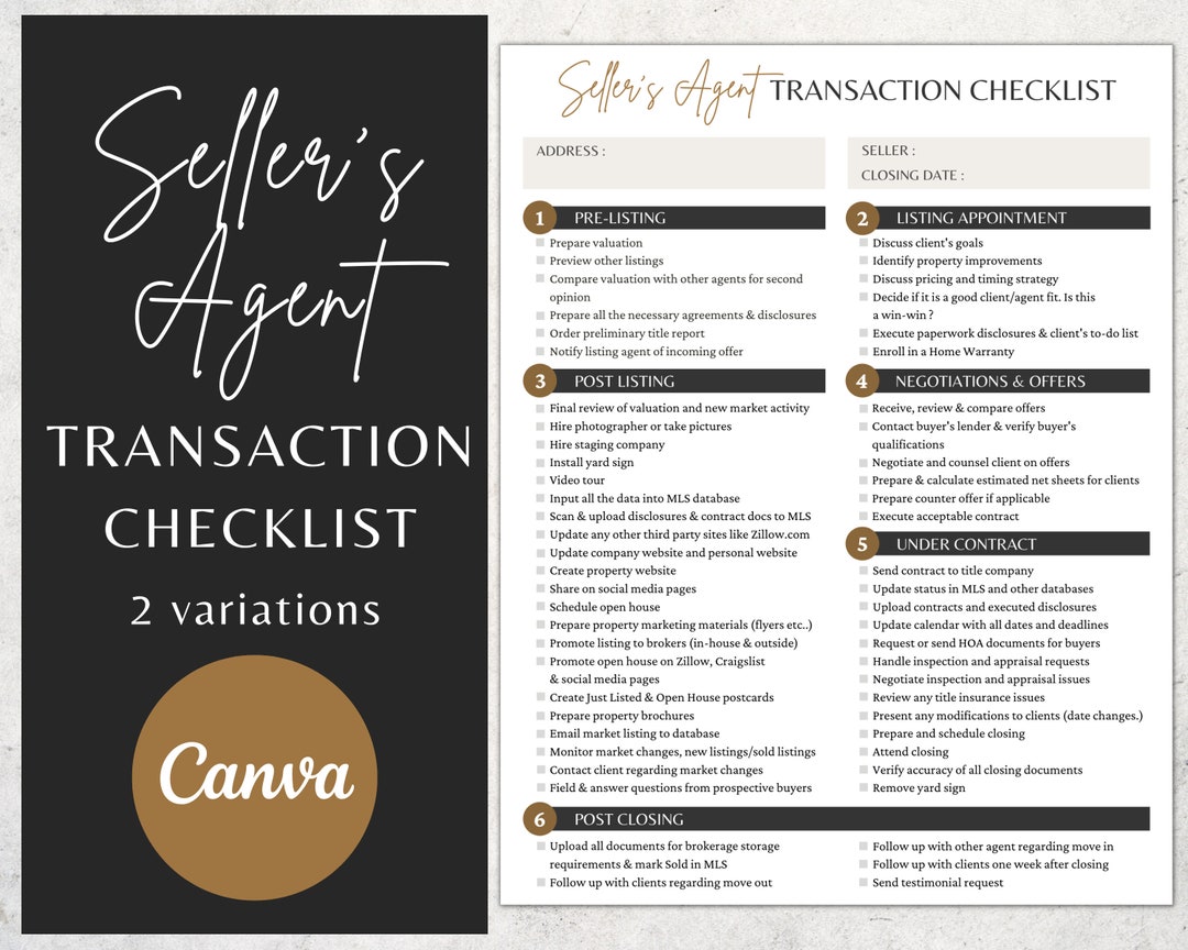 Seller Agent Transaction Checklist, Real Estate Transaction Checklist Seller Agent Transaction Checklist, Real Estate Transaction Checklist
