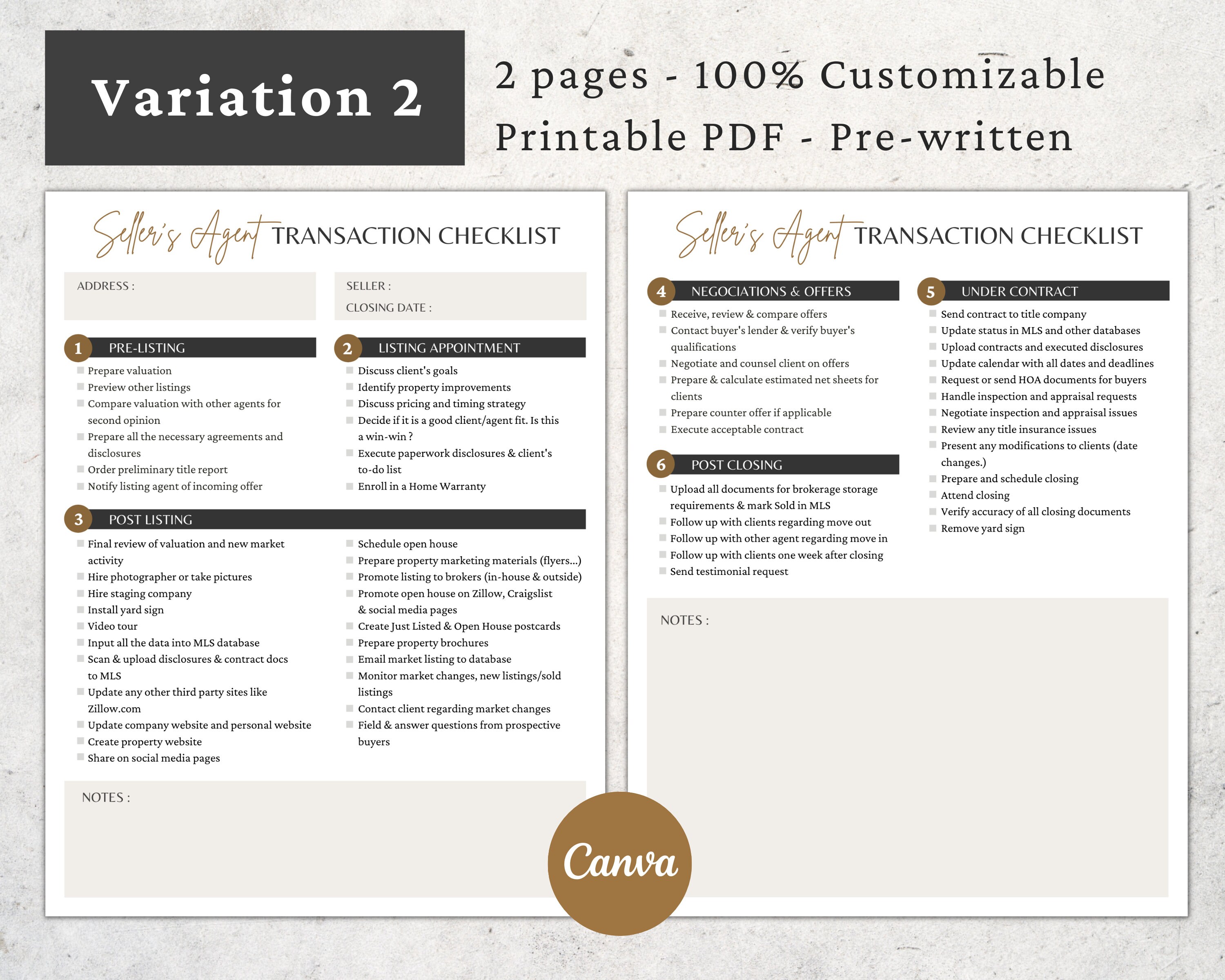 Seller Agent Transaction Checklist, Real Estate Transaction Checklist ...