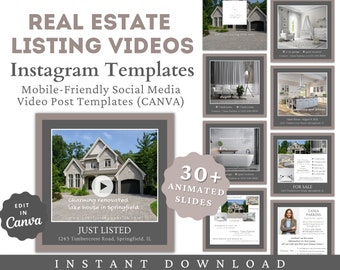 Real Estate Listing Video Templates for Realtors, Gray Mauve Vol1, Instagram Post, Canva Video, Real Estate Templates,Social Media Marketing