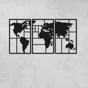 World Map Panel, Home Decor, Wall Art, World Map of Life Wall Art, Compass World Map, Housewarming Gift, Metal World Map