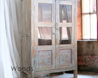 Handmade Vintage Antique Solid Wood Cabinet | Carved Cabinet | Decor Cabinet | Rustic Cabinet | Door Cabinet | Indian Cabinet