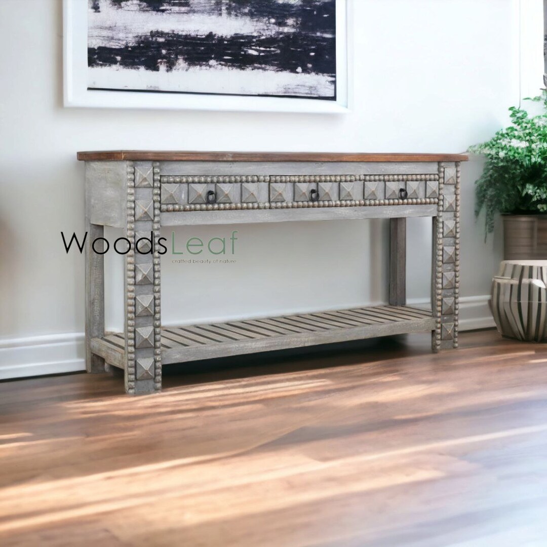 Vintage Inspired Console Table/wooden Rustic Console/carved Indian Console/intricate Entryway ...