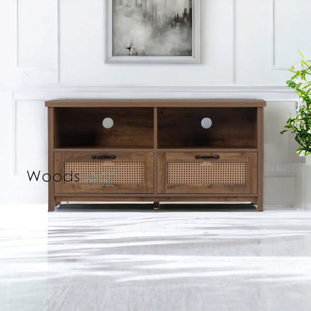 Handmade Natural Cane Tv Console Wooden Door Home Décor Mango Wood