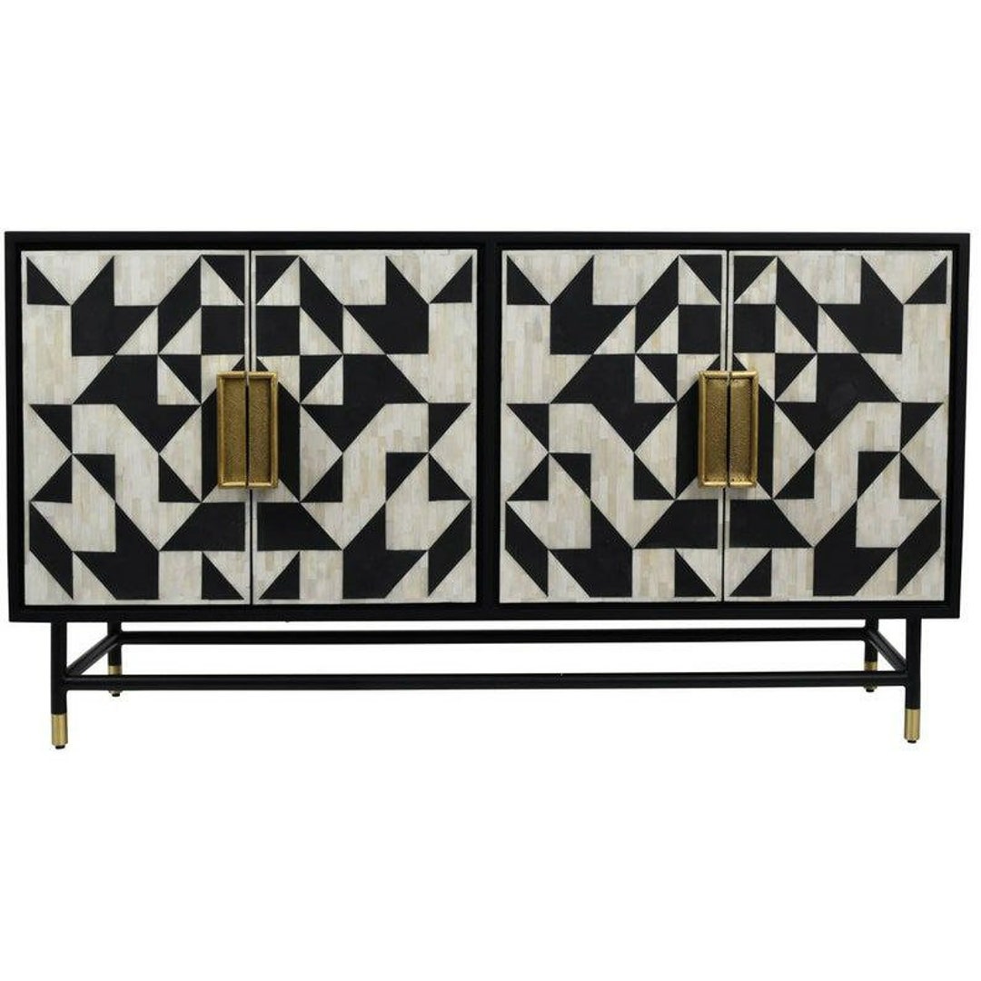 Handmade Bone Inlay Wooden Modern Striped Pattern Sideboard / Chest of Drawer Furniture With 4