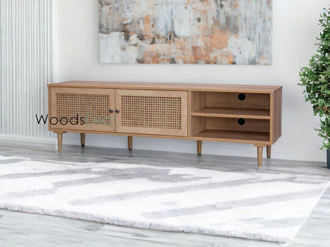 Handmade Natural Cane Tv Console Wooden Door Home Décor Mango Etsy