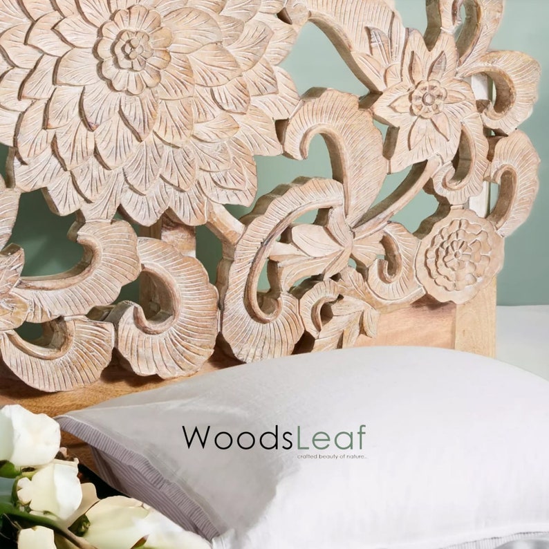 Handcarved Solid Wood Bed Flower Design Carving Bed Carving Furniture