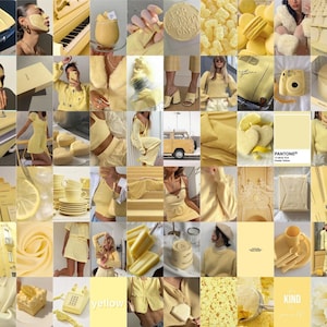 100 PCS | Pastel Yellow Aesthetic Wall Collage | Yellow Aesthetic  Wall Collage Kit | Yellow Wall Decor Prints | Boujee Yellow Collages