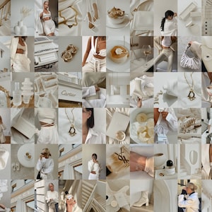 63 STÜCK | Minimalistische ästhetische Wandcollage |  weiße ästhetische Wand-Collage Kit | Wand Dekor | Boujee Creme Collagen