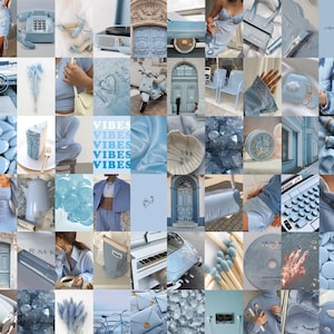 100 pièces | Collage mural esthétique bleu pastel | Kit de collage mural esthétique bleu poudre | Impressions décoratives murales |  Collages bleu clair | Pinterest