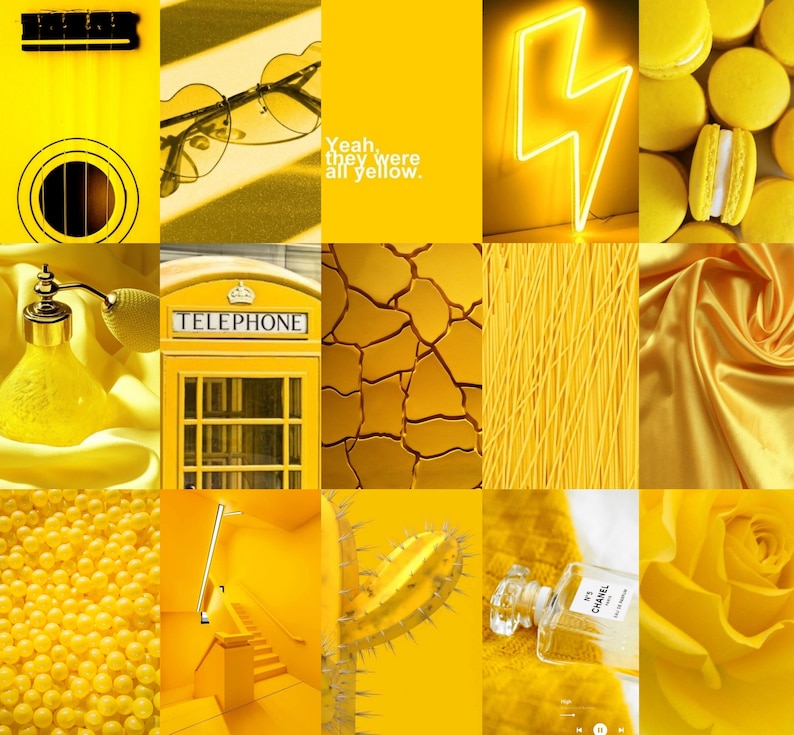 100 PCS Yellow Aesthetic Wall Collage Bright Aesthetic Wall Collage Kit