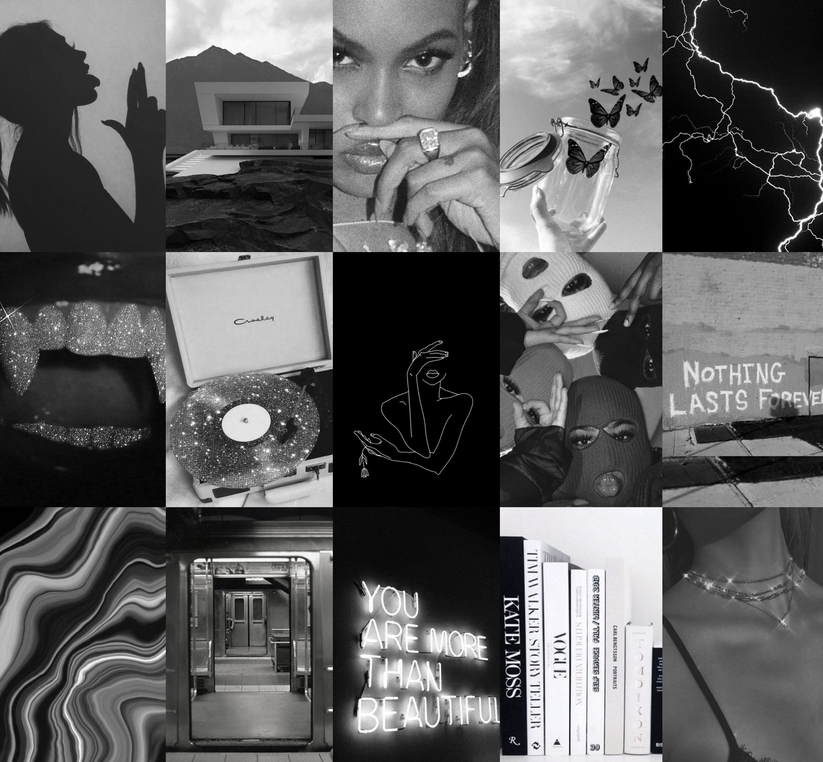 100 PCS | Black and White Aesthetic Wall Collage | Black Aesthetic Wall ...