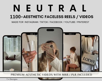 1100+ Faceless Neutral Aesthetic Videos for Instagram Reels Minimalist Faceless Digital Marketing Videos With Master Resell Rights MRR PLR