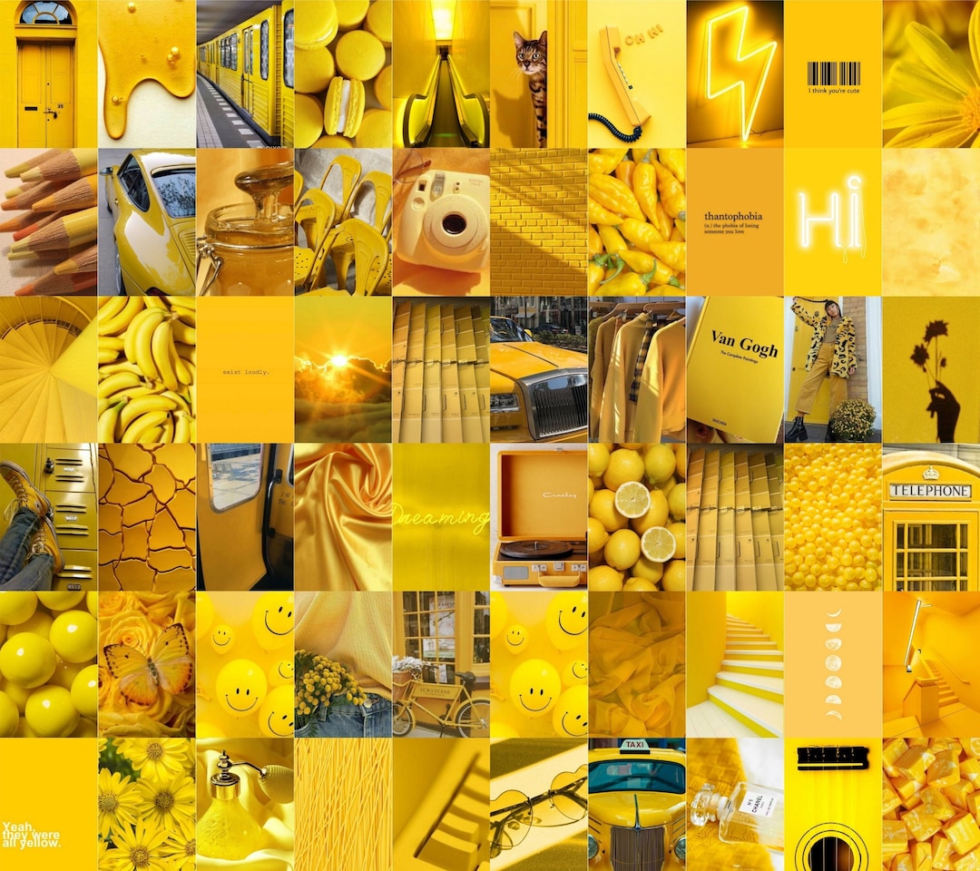 100 PCS Yellow Aesthetic Wall Collage Bright Aesthetic Etsy