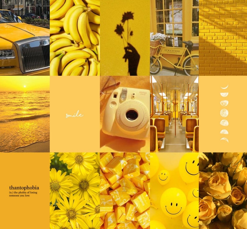100 PCS Yellow Aesthetic Wall Collage Bright Aesthetic Wall Collage Kit