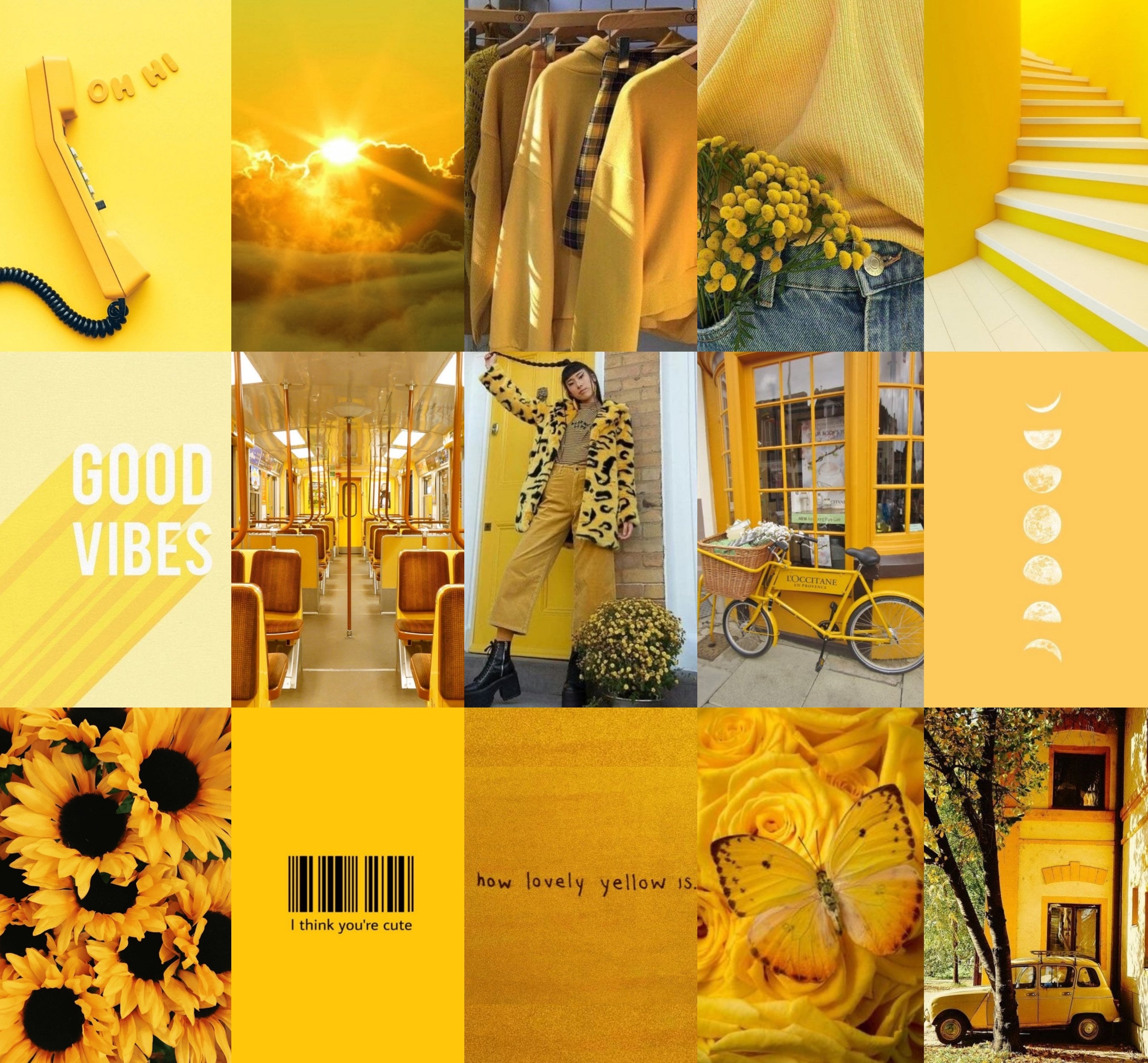 100 PCS Yellow Aesthetic Wall Collage Bright Aesthetic Etsy