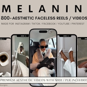 800+ anonieme melaninevideo&#39;s voor Instagram Reels Minimalistische gezichtsloze digitale marketingvideo&#39;s met master-resellrechten MRR PLR Canva