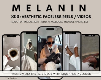 800+ Faceless Melanin Videos for Instagram Reels Minimalist Faceless Digital Marketing Videos With Master Resell Rights MRR PLR Canva