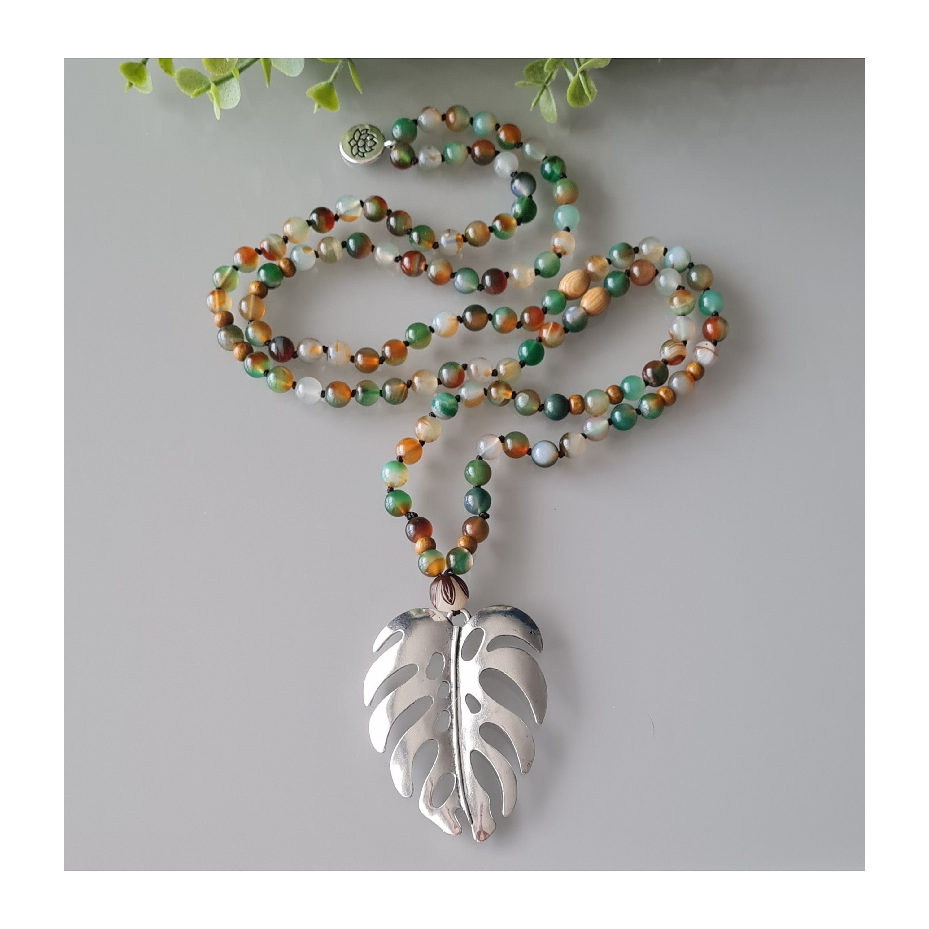 Collier Long En Pierres D'agate Multicolores - Fait Main En Italie - Longueur 61 Cm - Sans Métal - Pour Femme